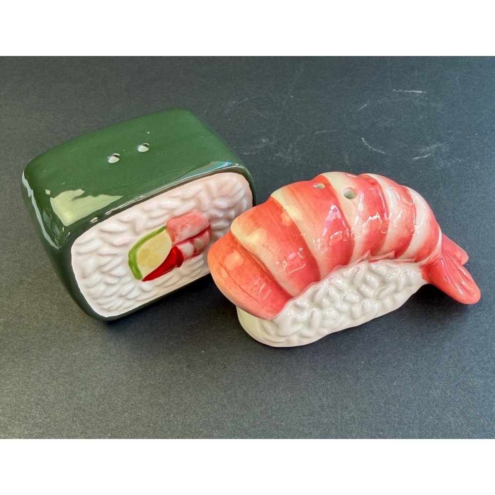 Ashland Sushi Salt and Pepper Shakers Set New Ceramic Shrimp Nigiri Roll Foodie